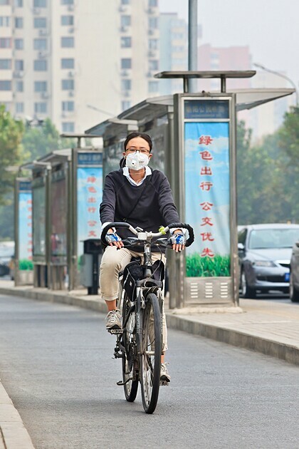 Một người dân đeo khẩu trang khi đạp xe. Ảnh: Tony Vingerhoets/Alamy.